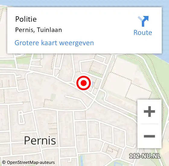 Locatie op kaart van de 112 melding: Politie Pernis, Tuinlaan op 25 juli 2024 20:39