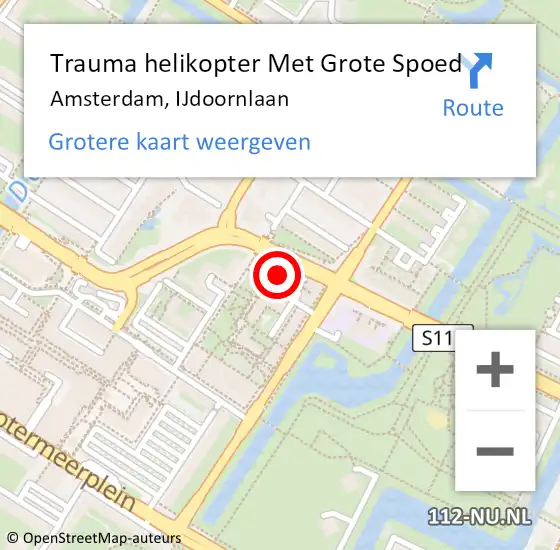 Locatie op kaart van de 112 melding: Trauma helikopter Met Grote Spoed Naar Amsterdam, IJdoornlaan op 25 juli 2024 21:29