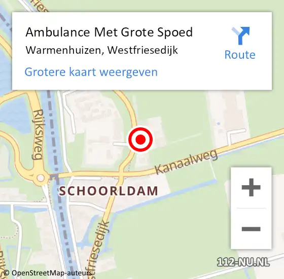 Locatie op kaart van de 112 melding: Ambulance Met Grote Spoed Naar Warmenhuizen, Westfriesedijk op 25 juli 2024 21:33