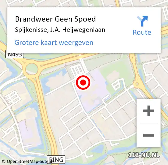 Locatie op kaart van de 112 melding: Brandweer Geen Spoed Naar Spijkenisse, J.A. Heijwegenlaan op 25 juli 2024 21:35