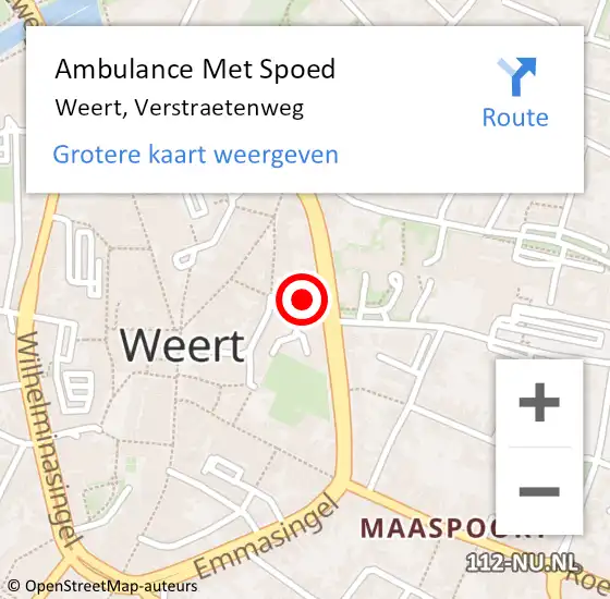 Locatie op kaart van de 112 melding: Ambulance Met Spoed Naar Weert, Verstraetenweg op 25 juli 2024 21:42