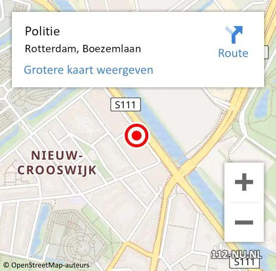 Locatie op kaart van de 112 melding: Politie Rotterdam, Boezemlaan op 25 juli 2024 22:03