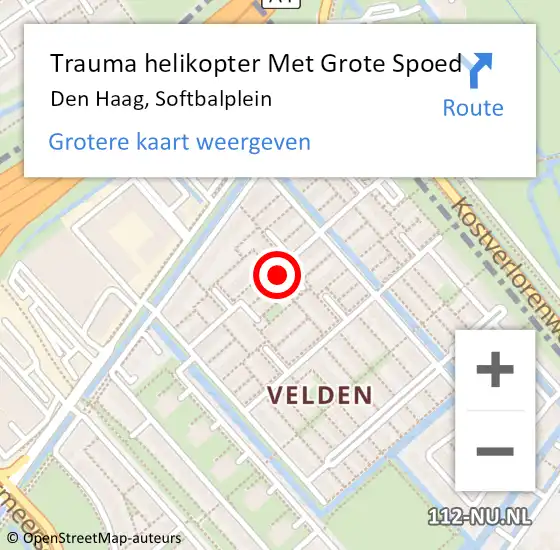Locatie op kaart van de 112 melding: Trauma helikopter Met Grote Spoed Naar Den Haag, Softbalplein op 25 juli 2024 22:07