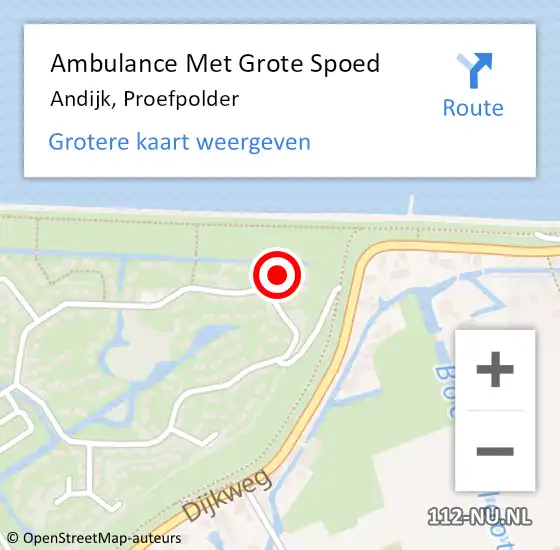 Locatie op kaart van de 112 melding: Ambulance Met Grote Spoed Naar Andijk, Proefpolder op 25 juli 2024 22:25