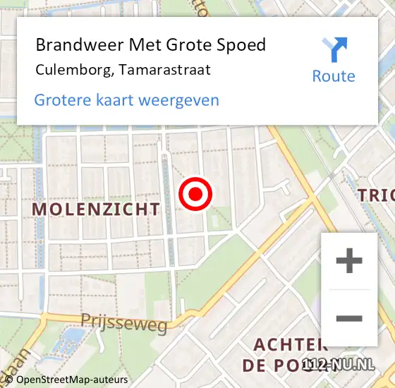 Locatie op kaart van de 112 melding: Brandweer Met Grote Spoed Naar Culemborg, Tamarastraat op 25 juli 2024 22:41