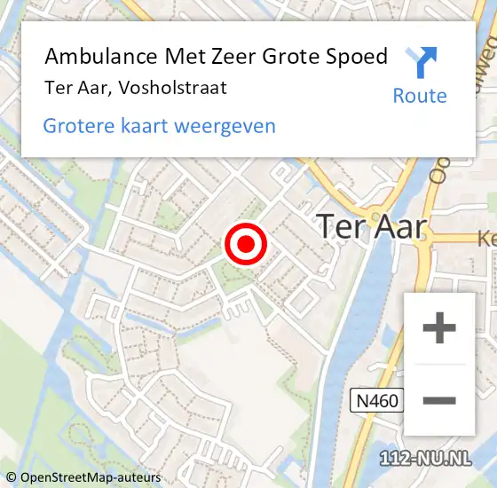 Locatie op kaart van de 112 melding: Ambulance Met Zeer Grote Spoed Naar Ter Aar, Vosholstraat op 25 juli 2024 22:55