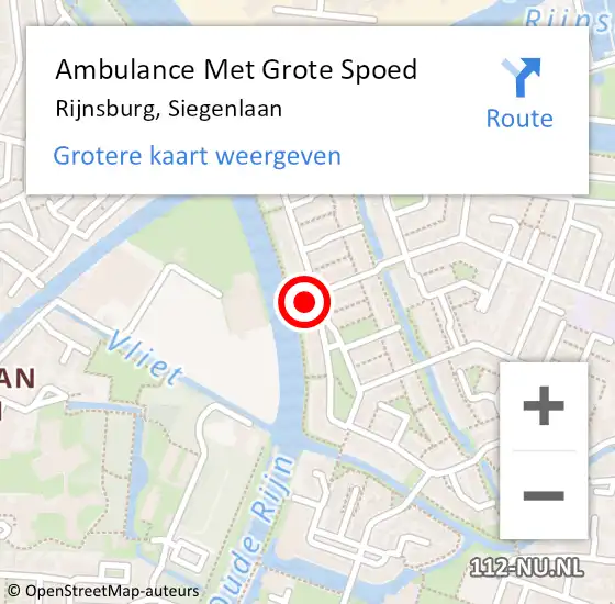 Locatie op kaart van de 112 melding: Ambulance Met Grote Spoed Naar Rijnsburg, Siegenlaan op 25 juli 2024 22:59