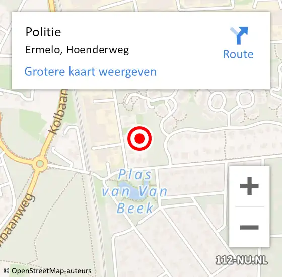 Locatie op kaart van de 112 melding: Politie Ermelo, Hoenderweg op 25 juli 2024 23:27