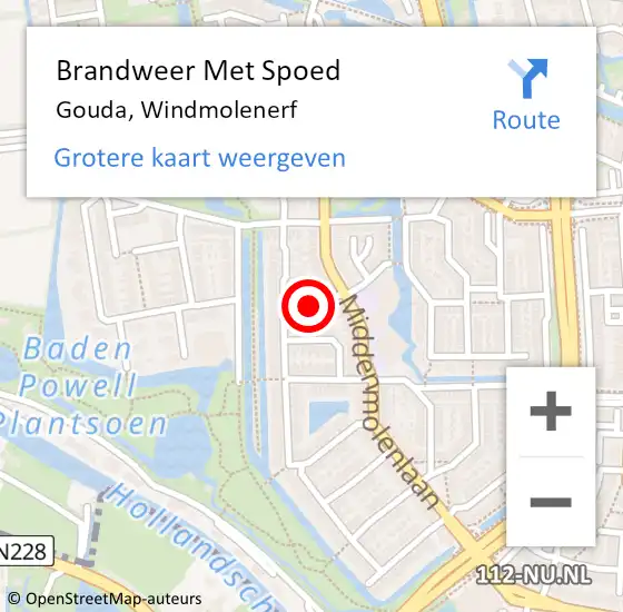 Locatie op kaart van de 112 melding: Brandweer Met Spoed Naar Gouda, Windmolenerf op 25 juli 2024 23:33