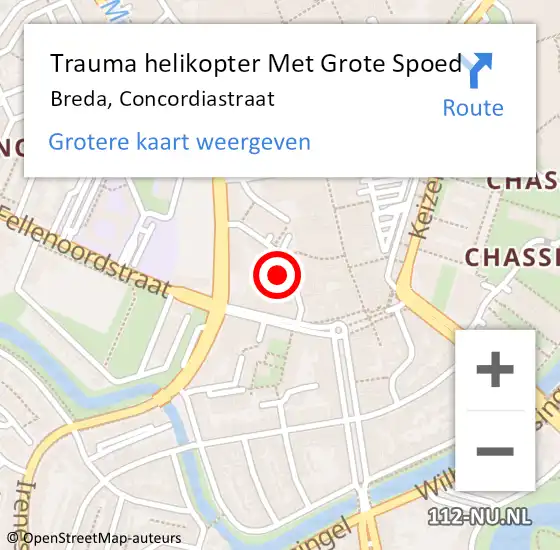 Locatie op kaart van de 112 melding: Trauma helikopter Met Grote Spoed Naar Breda, Concordiastraat op 26 juli 2024 00:16