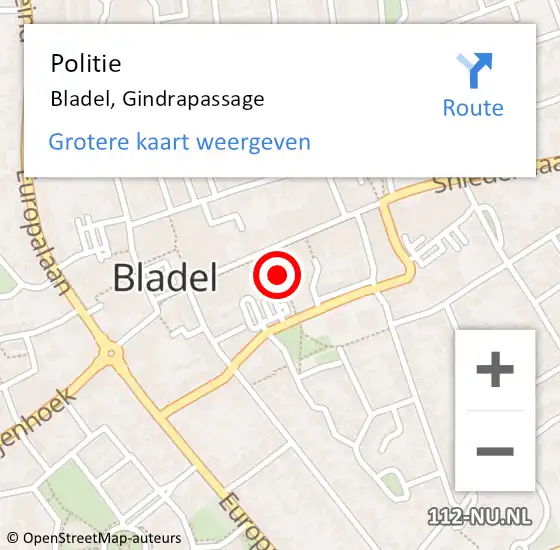 Locatie op kaart van de 112 melding: Politie Bladel, Gindrapassage op 26 juli 2024 00:23