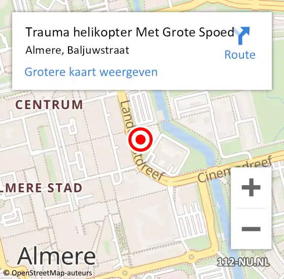 Locatie op kaart van de 112 melding: Trauma helikopter Met Grote Spoed Naar Almere, Baljuwstraat op 26 juli 2024 00:50