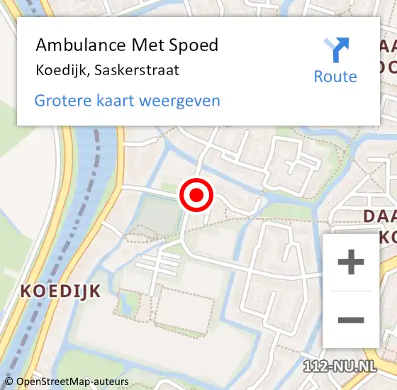 Locatie op kaart van de 112 melding: Ambulance Met Spoed Naar Koedijk, Saskerstraat op 26 juli 2024 01:19