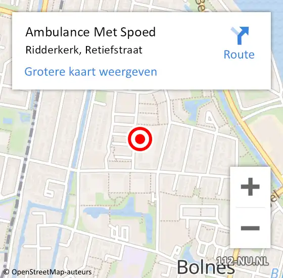 Locatie op kaart van de 112 melding: Ambulance Met Spoed Naar Ridderkerk, Retiefstraat op 26 juli 2024 01:49