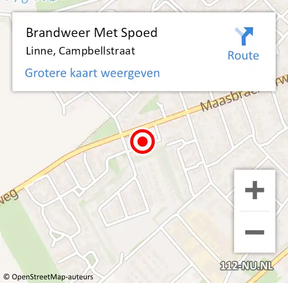 Locatie op kaart van de 112 melding: Brandweer Met Spoed Naar Linne, Campbellstraat op 26 juli 2024 02:07