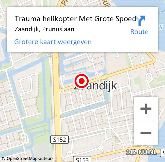 Locatie op kaart van de 112 melding: Trauma helikopter Met Grote Spoed Naar Zaandijk, Prunuslaan op 26 juli 2024 03:40