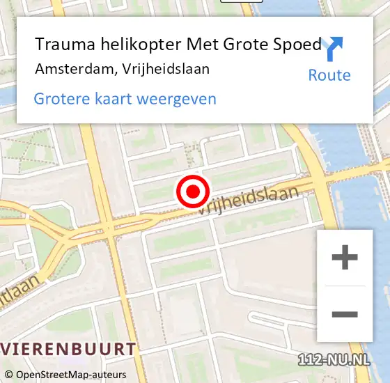 Locatie op kaart van de 112 melding: Trauma helikopter Met Grote Spoed Naar Amsterdam, Vrijheidslaan op 26 juli 2024 04:37