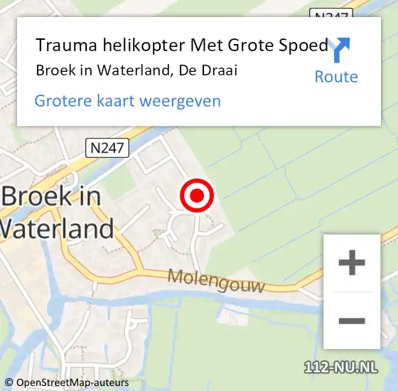 Locatie op kaart van de 112 melding: Trauma helikopter Met Grote Spoed Naar Broek in Waterland, De Draai op 26 juli 2024 05:12