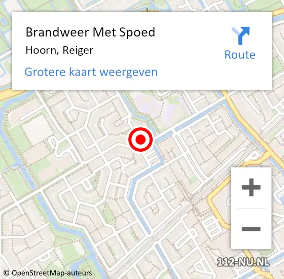 Locatie op kaart van de 112 melding: Brandweer Met Spoed Naar Hoorn, Reiger op 26 juli 2024 06:02