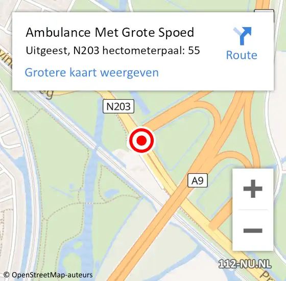 Locatie op kaart van de 112 melding: Ambulance Met Grote Spoed Naar Uitgeest, N203 hectometerpaal: 55 op 26 juli 2024 06:58