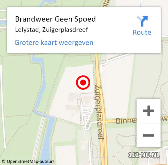 Locatie op kaart van de 112 melding: Brandweer Geen Spoed Naar Lelystad, Zuigerplasdreef op 26 juli 2024 07:14