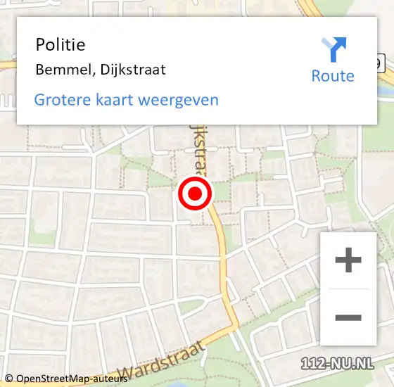 Locatie op kaart van de 112 melding: Politie Bemmel, Dijkstraat op 26 juli 2024 07:50