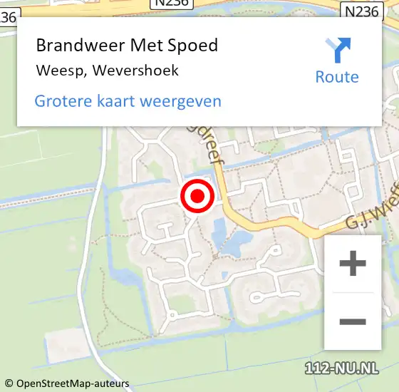 Locatie op kaart van de 112 melding: Brandweer Met Spoed Naar Weesp, Wevershoek op 26 juli 2024 08:27