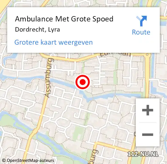 Locatie op kaart van de 112 melding: Ambulance Met Grote Spoed Naar Dordrecht, Lyra op 26 juli 2024 08:47