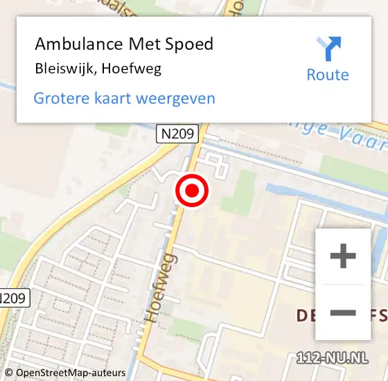 Locatie op kaart van de 112 melding: Ambulance Met Spoed Naar Bleiswijk, Hoefweg op 26 juli 2024 08:53