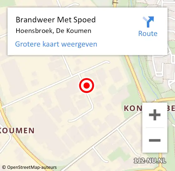 Locatie op kaart van de 112 melding: Brandweer Met Spoed Naar Hoensbroek, De Koumen op 26 juli 2024 08:53