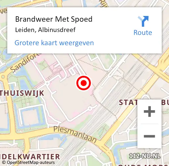 Locatie op kaart van de 112 melding: Brandweer Met Spoed Naar Leiden, Albinusdreef op 26 juli 2024 08:53