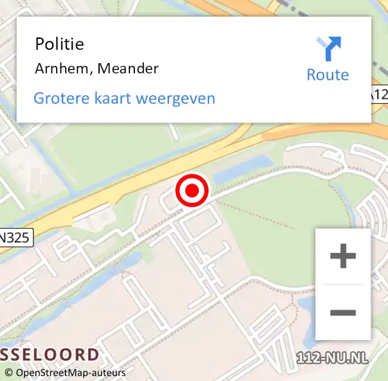 Locatie op kaart van de 112 melding: Politie Arnhem, Meander op 26 juli 2024 08:55