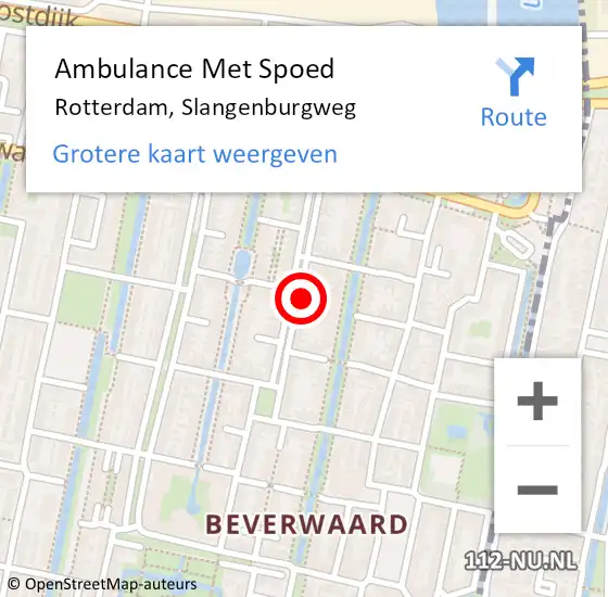 Locatie op kaart van de 112 melding: Ambulance Met Spoed Naar Rotterdam, Slangenburgweg op 26 juli 2024 09:54