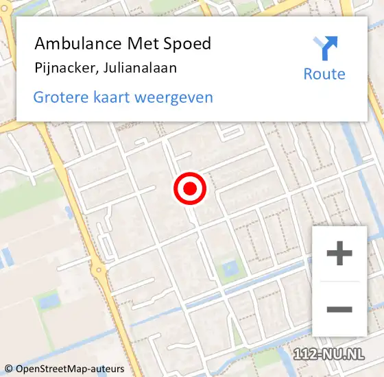 Locatie op kaart van de 112 melding: Ambulance Met Spoed Naar Pijnacker, Julianalaan op 26 juli 2024 10:00