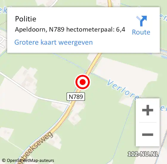 Locatie op kaart van de 112 melding: Politie Apeldoorn, N789 hectometerpaal: 6,4 op 26 juli 2024 10:05