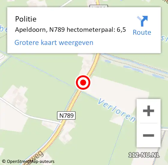 Locatie op kaart van de 112 melding: Politie Apeldoorn, N789 hectometerpaal: 6,5 op 26 juli 2024 10:06