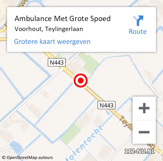 Locatie op kaart van de 112 melding: Ambulance Met Grote Spoed Naar Voorhout, Teylingerlaan op 26 juli 2024 10:18