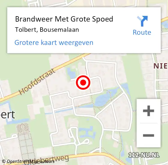 Locatie op kaart van de 112 melding: Brandweer Met Grote Spoed Naar Tolbert, Bousemalaan op 26 juli 2024 10:21