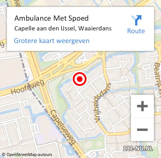 Locatie op kaart van de 112 melding: Ambulance Met Spoed Naar Capelle aan den IJssel, Waaierdans op 26 juli 2024 10:48