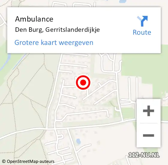 Locatie op kaart van de 112 melding: Ambulance Den Burg, Gerritslanderdijkje op 26 juli 2024 10:54