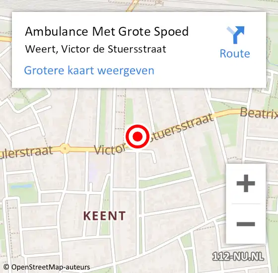 Locatie op kaart van de 112 melding: Ambulance Met Grote Spoed Naar Weert, Victor de Stuersstraat op 26 juli 2024 11:36