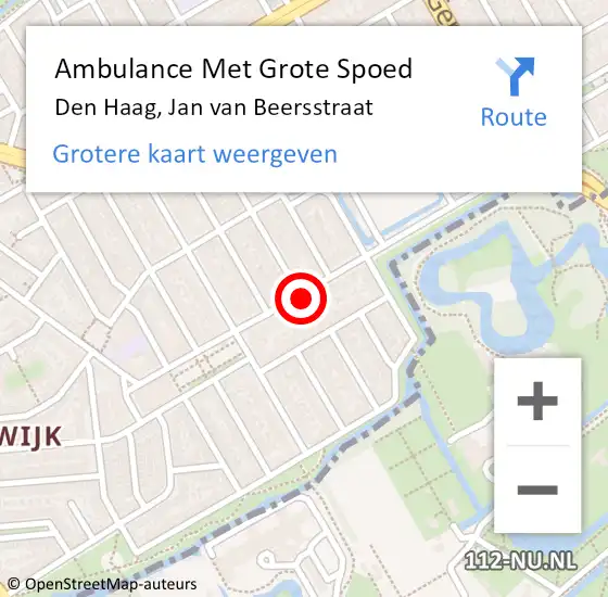 Locatie op kaart van de 112 melding: Ambulance Met Grote Spoed Naar Den Haag, Jan van Beersstraat op 26 juli 2024 11:40