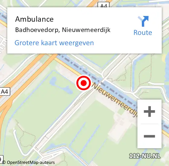 Locatie op kaart van de 112 melding: Ambulance Badhoevedorp, Nieuwemeerdijk op 26 juli 2024 12:03