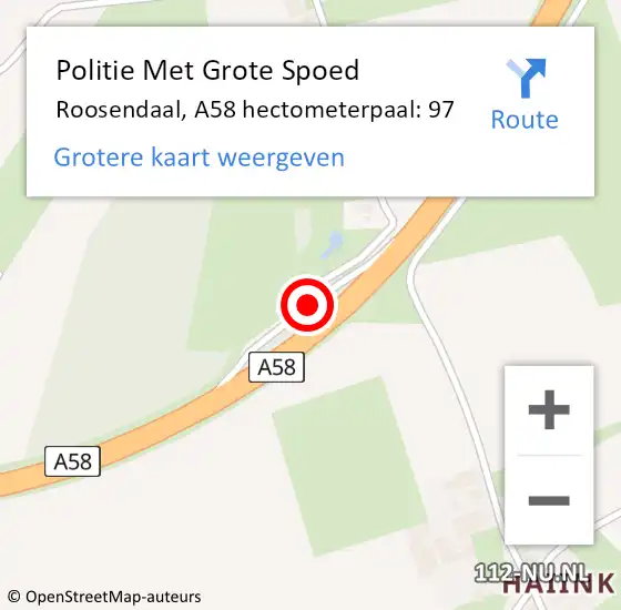 Locatie op kaart van de 112 melding: Politie Met Grote Spoed Naar Roosendaal, A58 hectometerpaal: 97 op 26 juli 2024 12:10