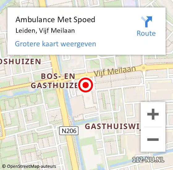 Locatie op kaart van de 112 melding: Ambulance Met Spoed Naar Leiden, Vijf Meilaan op 26 juli 2024 12:18