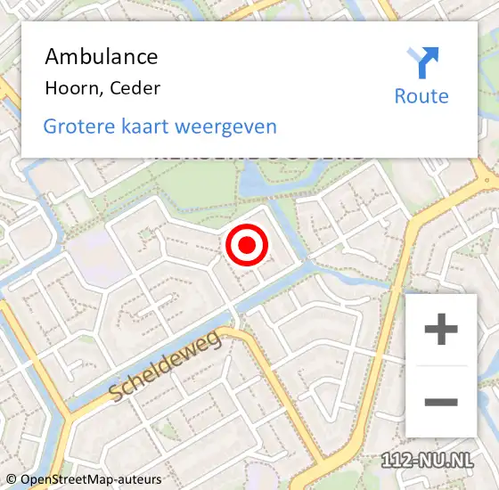 Locatie op kaart van de 112 melding: Ambulance Hoorn, Ceder op 26 juli 2024 12:19