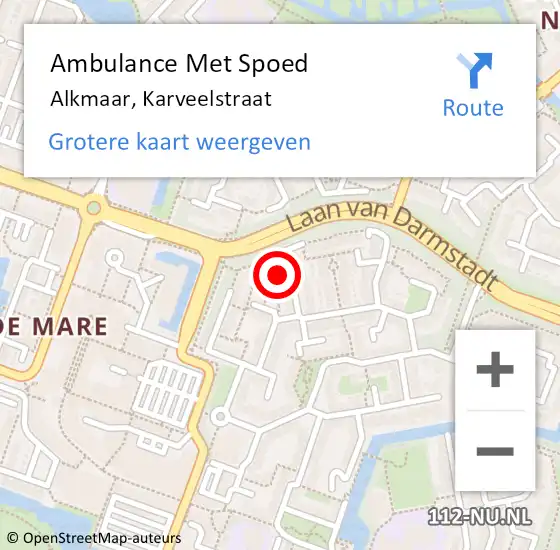 Locatie op kaart van de 112 melding: Ambulance Met Spoed Naar Alkmaar, Karveelstraat op 26 juli 2024 12:24