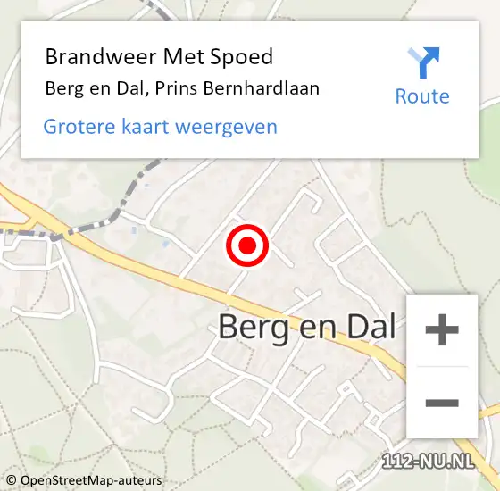 Locatie op kaart van de 112 melding: Brandweer Met Spoed Naar Berg en Dal, Prins Bernhardlaan op 26 juli 2024 12:26