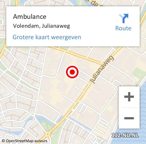 Locatie op kaart van de 112 melding: Ambulance Volendam, Julianaweg op 26 juli 2024 12:33