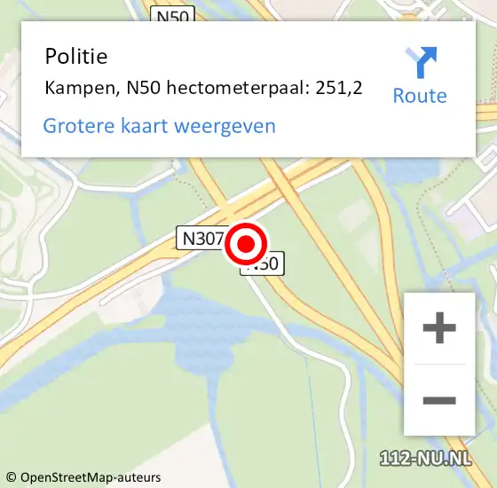 Locatie op kaart van de 112 melding: Politie Kampen, N50 hectometerpaal: 251,2 op 26 juli 2024 12:35